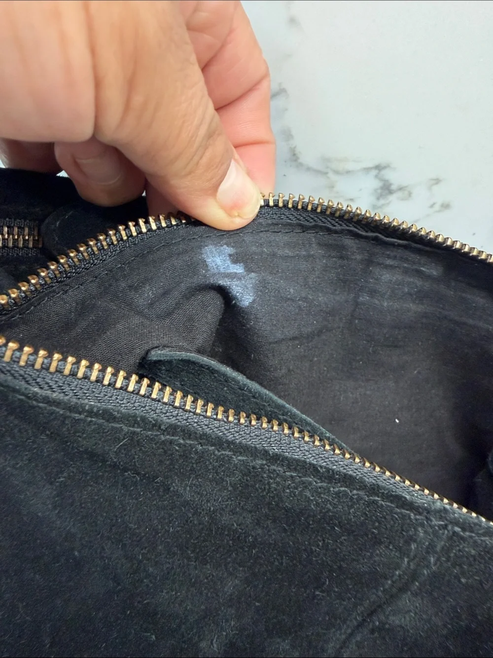 Free People Black Suede Bag with Front Zip Pocket
